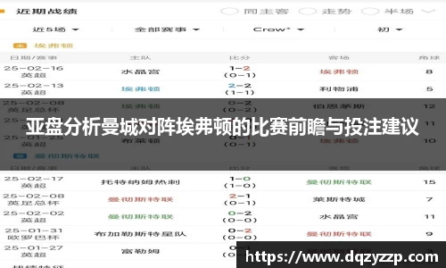 亚盘分析曼城对阵埃弗顿的比赛前瞻与投注建议
